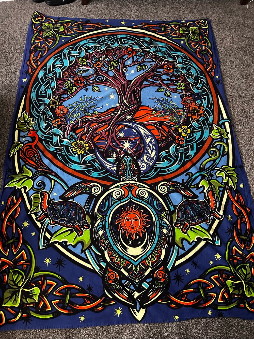Blue Multicolor Tree of Life Wall Tapestry - Vibrant Bohemian Home Decor